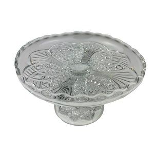 Vtg Clear Glass Faceted Pedestal Cake Stand 6" Bon Appetizer Tray Plate Art Deco